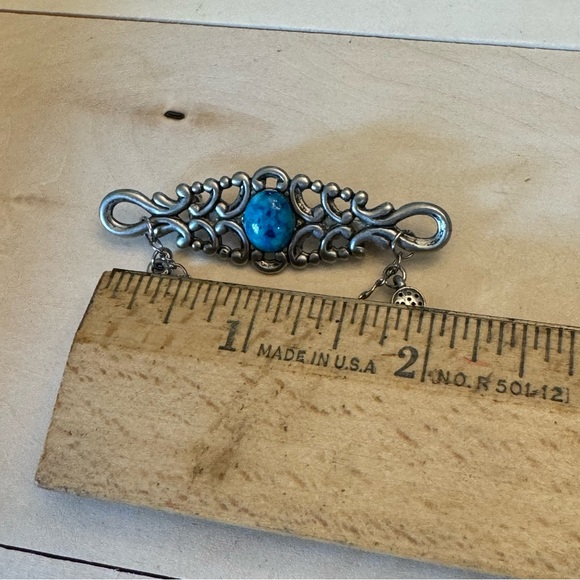 Vintage Faux Turquoise Silver Tone Office Charm Brooch Pin - Picture 7 of 8